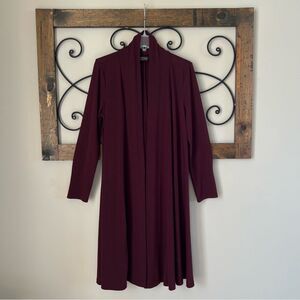Nina Leonard Stretch Long Sleeve Lagenlook Boho Duster  Deep Burgundy Size Large